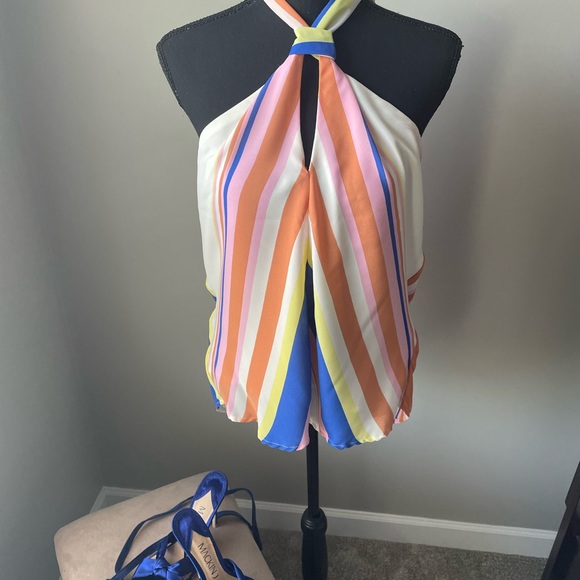 Line and Dot tie-neck striped halter top XL - Picture 6 of 6